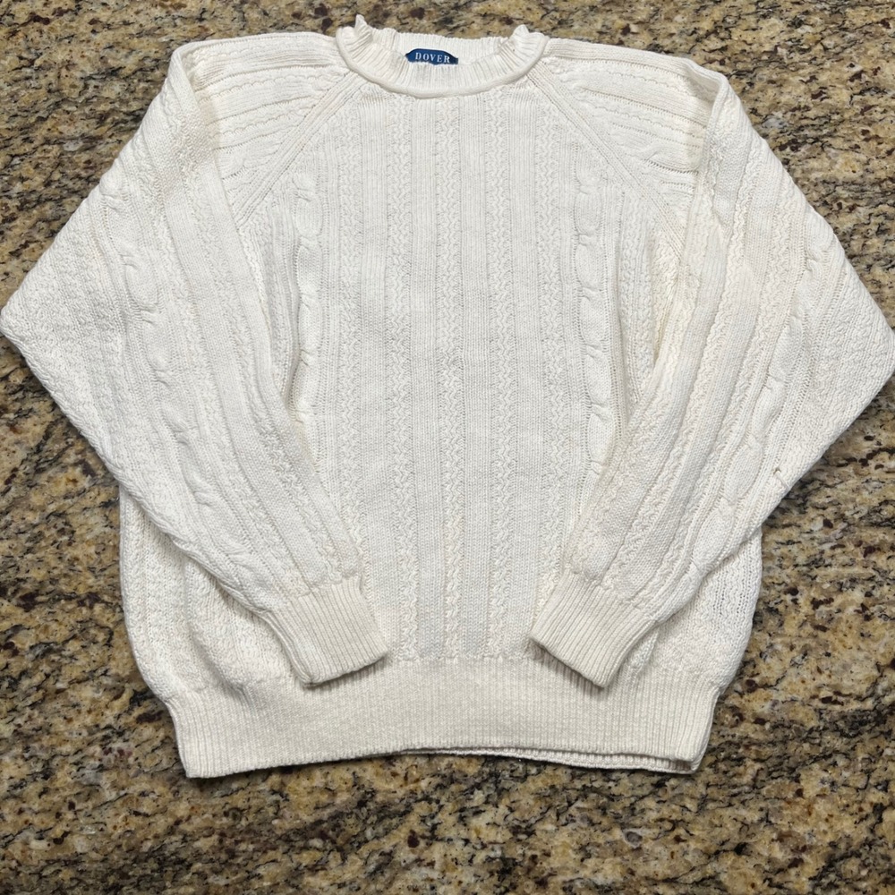 Vintage Dover by Arrow Cream Cable Knit Sweater Linen Cotton Blend Large